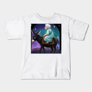 Elderly Woman Riding a Donkey Kids T-Shirt